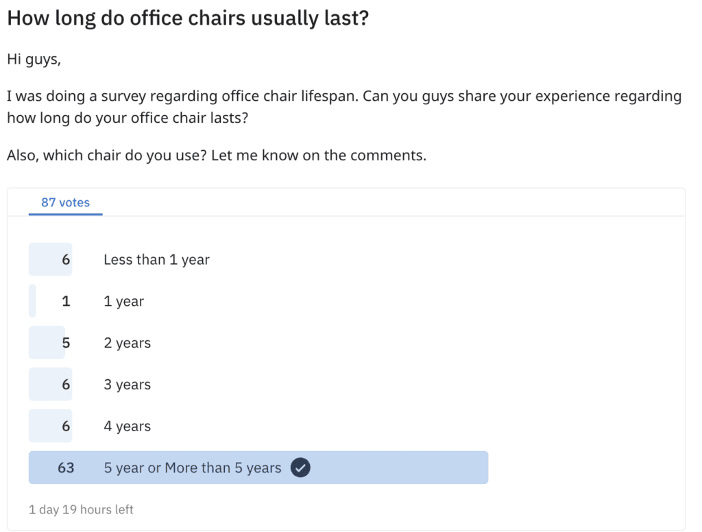how long do office chair usually last - vote